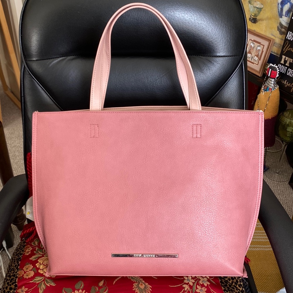 Bold pink faux leather tote by Steve Madden!
